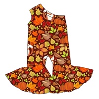 Grosir jumpsuit bayi perempuan dengan labu miring bahu Ruffle celana Halloween Romper untuk musim semi musim