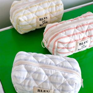 Yellow and White Travel <b>Toiletry</b> Striped Cosmetic Pouch Soft Printed Cosmetic Makeup <b>Bag</b> Eco Travel Zipper <b>Bag</b> With Custom Logo - Product Image 4