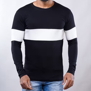Camiseta de manga larga para hombre de algodón de alta calidad, con bloques de color, cuello redondo clásico, cómoda para el día a día. - Product Image 4