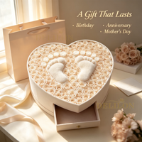 Boîte à fleurs en velours de luxe, plusieurs couleurs, boîte à roses préservées avec tiroir, roses naturelles préservées, cadeau de bienvenue pour nouveau-né