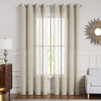 Rideaux en lin transparent sur mesure à œillets, jacquard écologique avec motif imprimé intégré, à ouverture bipartite gauche/droite