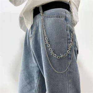 โซ่คาดเอวสไตล์ฮิปฮอป พังก์ เมทัล ดีไซน์หนามแหลม สีเงินทิเบต สำหรับผู้ชายและผู้หญิง สวมใส่สบายๆ - Product Image 2