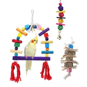 Hot Selling Bird Toys Parrot Ladder Picture Bird Parrot Bell Hanging Swinging Parrot Cage Toy