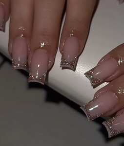 Ongles press-on à pointes françaises colorées, <span class=keywords><strong>pastel</strong></span>, noires ou scintillantes sur base transparente/nude - Product Image 3