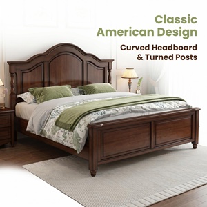 Camas de Madera Clásicas de Diseño Retro Americano, Tamaños de 1.8 Metros y 1.5 Metros, Camas Modernas King y <span class=keywords><strong>Queen</strong></span> para Hotel y Villa, Madera Sólida - Product Image 3