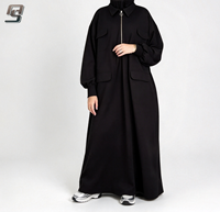Abaya Modeste Longue Personnalisée OEM Premium avec Fermeture Éclair et Poches, Grande Taille, Unie, Vêtement Islamique pour Ramadan et Aïd, Marque Privée