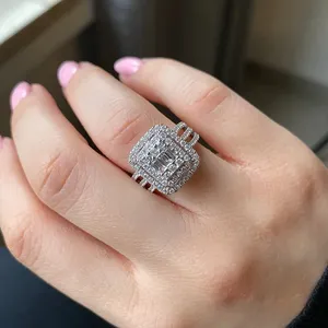 CAOSHI Splendidi anelli da donna pieni di zirconi geometrici imitano rodiato femmina per il nuovo matrimonio 2024 anelli da sposa
