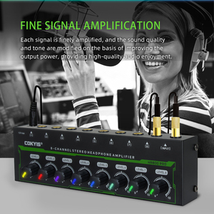 Amplificateur <span class=keywords><strong>de</strong></span> casque 8 canaux HA800 Mini en métal avec effets lumineux RGB dynamiques, Hi-Fi, ajustement personnalisé, noir, pour la maison, la scène et la console <span class=keywords><strong>de</strong></span> <span class=keywords><strong>mixage</strong></span> DJ - Product Image 3