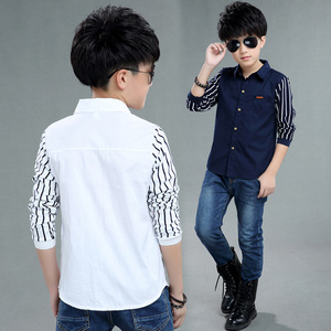 Chemises et Blouses Garçons – Haut Rayé Enfant 2021 Printemps Automne – Polo Blanc Décontracté pour Adolescent – Vêtements d'extérieur en Coton de Marque Scolaire - Product Image 2
