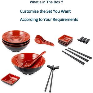 Venta caliente japonés redondo reutilizable rojo y negro melamina plástico fideos tazón restaurante Ramen juego de cuencos para servir al por mayor - Product Image 2