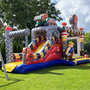 Castillo inflable comercial para niños, con tobogán, para fiestas al aire libre, con diseño de obra de construcción. - Product Image 2