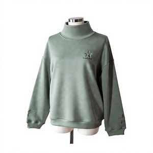 Womens Sage Green Oversized <b>Mock</b> <b>Neck</b> Sweatshirt Embroidered Star Detail Premium Fleece Pullover <b>Top</b> - Product Image 1