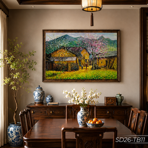 Pintura al Óleo de Paisaje Montañoso Campestre Hecha a Mano en Vietnam, Arte de Pared en Lienzo de Lujo, Servicio OEM ODM - Product Image 3