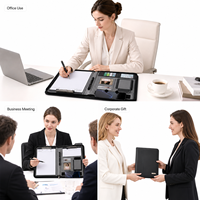 Portafolio de Cuero A4 con Cierre, Calculadora, Soporte para Teléfono y Portapapeles, Personalizable con Logotipo, Bolsa de Documentos Ejecutiva de PU Encerado Premium, Venta al Por Mayor