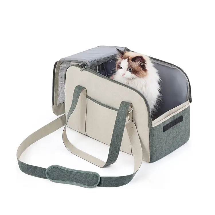 뜨거운 판매 폴리 에스터 접을 수있는 흰색 부드러운 양면 비행기 가방 애완 동물 캐리어 작은 개 고양이 메쉬 창