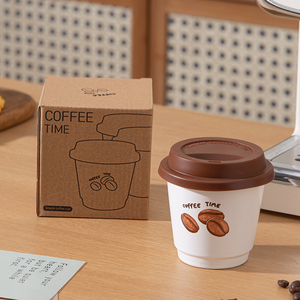 Personality Retro Simple Coffee Bean Printing 230Ml 7Oz Cute Cup Water Cup <b>Ceramics</b> <b>Mugs</b> Holding Coffee Cup With Lid - Product Image 3