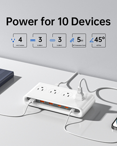Power Strip With 4 AC Outlets And 6 USB <b>Ports</b> <b>White</b> ABS Extension Socket Standard Grounding - Product Image 2