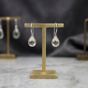 Top qualité brillant argent couleur cristal de roche mariage mariée fiançailles longue larme balancent goutte pierre de naissance boucles d'oreilles pour les mariées - Product Image 3