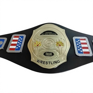 Ceinture de championnat de lutte en équipe nationale NWA AWA Huzaim Elite Sports, en métal zinc et cuir de vache véritable, équipement sportif - Product Image 1