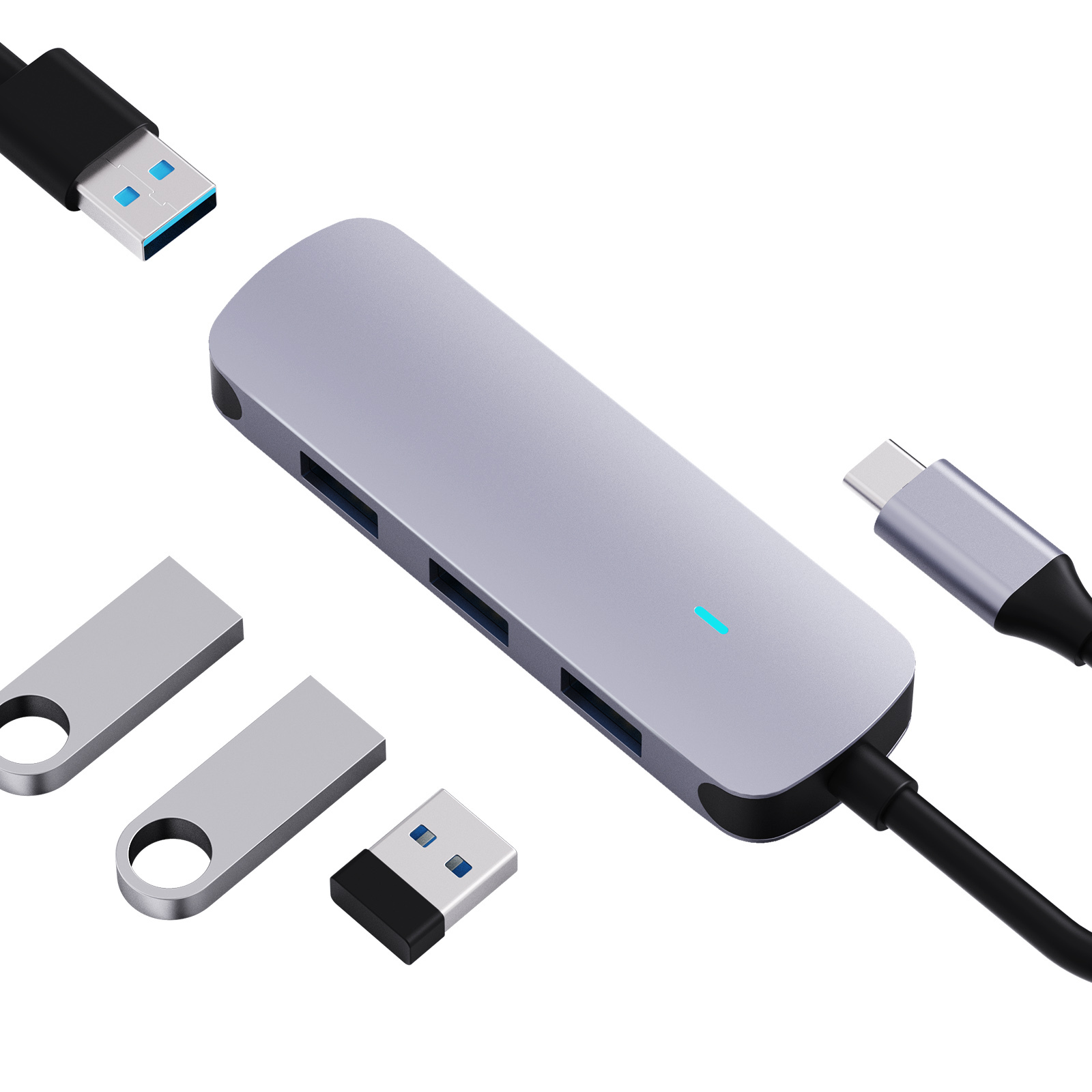 Алюминий 4 порта Usb 3,0 концентраторы кабель сплиттер высокая скорость передачи: 5 Гбит/с портативных ПК расширения Usb C док-станция USB концентраторы