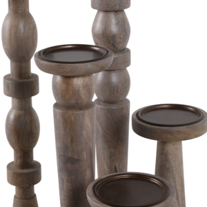 Set di 5 Portacandele in Legno Alti, Decorazione Rustica per Casa, Mensola e Accenti d'Arredo - Product Image 5