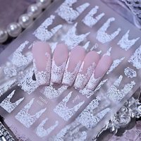Autocollants 3D en dentelle française en relief pour nail art, autocollants holographiques gothiques en forme de V pour ongles français, décalcomanies en dentelle noire en relief pour ongles