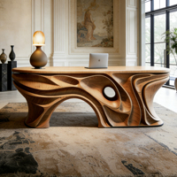 Table sculpturale ondulée artistique moderne au design contemporain et organique pour espace de travail de luxe