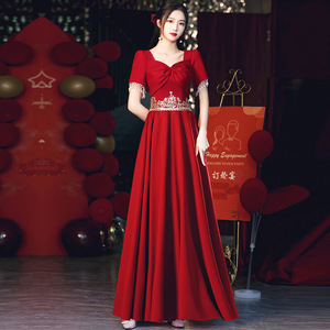 Burgundy Long A-Line Satin Wedding Dress Sweetheart Neckline Natural Waistline Engagement Party Gown For Women - Product Image 4