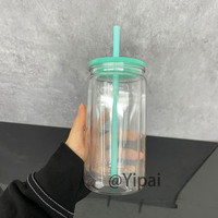 Boule à neige transparente à double paroi de 12oz intérieur de 16oz sans BPA Boîte en plastique acrylique de 12oz avec trou pré-percé et bouchon en silicone