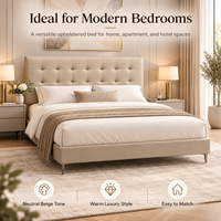 Lit plateforme moderne capitonné avec tête de lit à grille, pieds en métal à profil bas, pour hôtel, appartement, chambre à coucher, tailles King et Queen