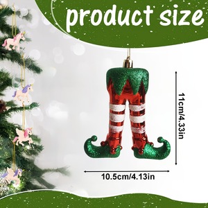 Decorazione natalizia in plastica e tessuto stampati a mano in 4 pezzi-stivali per gambe <span class=keywords><strong>da</strong></span> elfo e ciondolo rosso/verde/bianco <span class=keywords><strong>Grinch</strong></span>-albero di Natale - Product Image 3