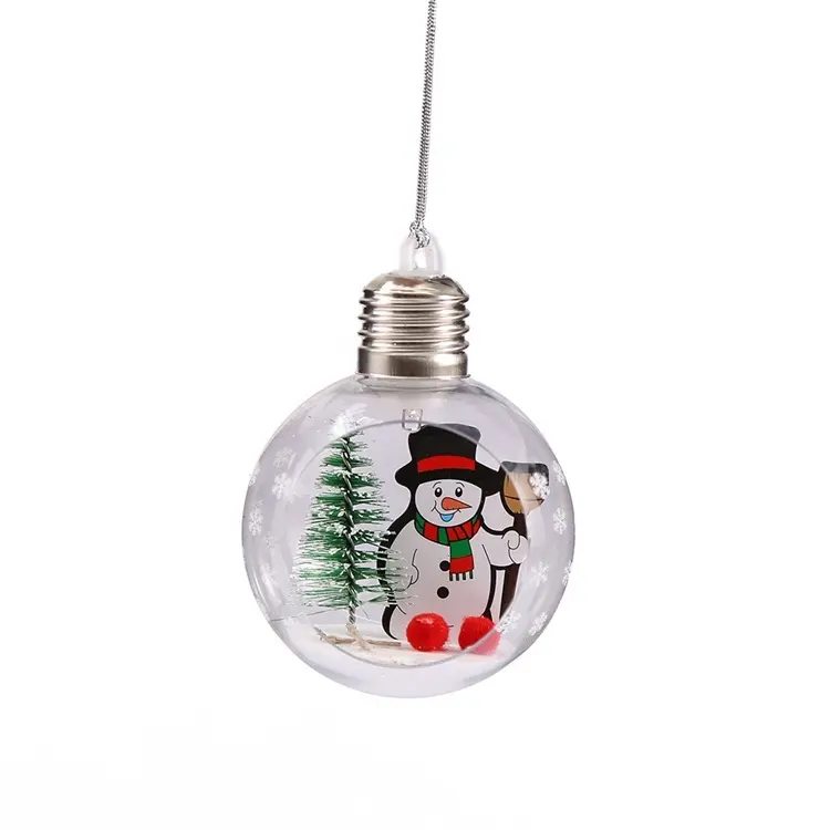 New design 8cm open side clear PET material led christmas light ball with decorations inside