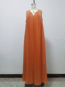 Vestido Maxi Plisado sin Mangas para Mujer - Vestido Formal Fluido con Cuello en V Profundo, Estilo Africano - Product Image 4