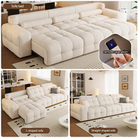 Sofá Telescópico Eléctrico Estilo Crema para Sala de Estar, Sofá Cama Modular de Tres Plazas en Línea Recta, Cómodo, de Tela de Chenilla y Terciopelo