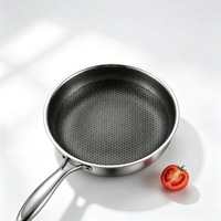 Wajan Goreng Anti Lengket Profesional Berbahan Stainless Steel Model Sarang Lebah dengan Gagang Baja Kuat
