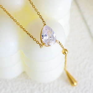 Collier pendentif en acier inoxydable 316L plaqué or 18 carats avec zircon, étanche, pour femmes - Product Image 4