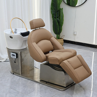 Nouveau design, fauteuil de lavage de luxe pour salon de coiffure et barbier, avec base argentée, circulation d'eau, rotation électrique et fonction de relaxation pour spa capillaire