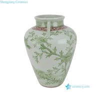 Vase à fleurs en céramique RXBP18-A, motif floral et d'oiseaux vert et blanc, décoration