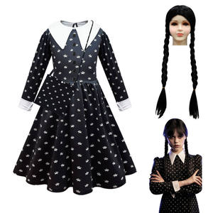 Haute qualité la <span class=keywords><strong>famille</strong></span> <span class=keywords><strong>Addams</strong></span> Christina Cosplay Costumes de robe noire avec perruque pour enfant fête carnaval Halloween - Product Image 2