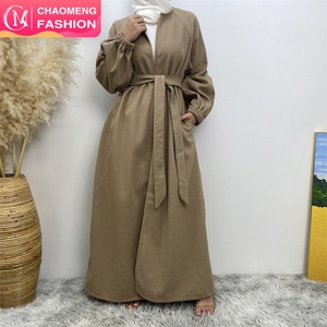 1995# New Fashion Autumn Winter Coat Thick Polyester Side <b>Pockets</b> Women Open Abaya Dubai Womens Clothing Modest Coats - Product Image 1