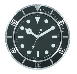 Orologio da parete da polso di lusso rotondo moderno in metallo orologi silenziosi numeri 3D personalizzati orologio da parete luminoso nero grande diamante