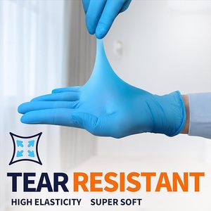 Gants en nitrile pur jetables bleus et noirs, sans poudre, résistants, sans latex, pour travaux extérieurs et examens, avec boîte de 100 pièces - Product Image 3