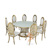 Ensemble de chaises et de table modernes en acier inoxydable couleur or pour mariage, villa, appartement, salon extérieur