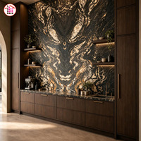 Dalle de marbre naturel veiné noir et or, découpe sur mesure pour mur d'accentuation TV, mur d'accentuation intérieur, projet de villa de luxe américaine