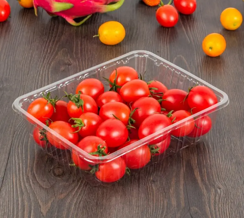 Vente en gros Plateau alimentaire jetable transparent en plastique PET Plateau d'emballage blister pour fruits et légumes de supermarché