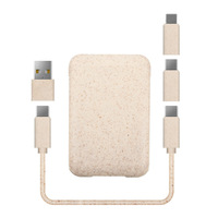 Cable USB 3 en 1 de Carga Rápida Tipo-C, Personalizado, Ecológico, Degradable, de Paja de Trigo, Tamaño de Tarjeta de Crédito, con Soporte para Teléfono