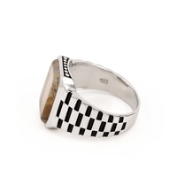 KAAN JEWELRY Vintage Ethnischer Stil 925 Sterling Silber Natürlicher Achat Ring mit Griechischem Schlüsselmuster für Herren