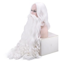 Ensemble de perruques et de barbes de Père Noël blanc mat de haute qualité pour les costumes de fête de Noël, accessoires décoratifs en gros