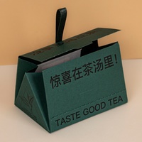 Bedruckbare Faltbare Dreieckige Mini-Tee-Geschenkbox Tragbare Grüne Papier-Tee-Verpackungsbox mit Bandgriff für Teebeutel