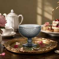 Verres à dessert sans pied en forme de petit diamant, transparents, épais, durables, classiques, vintage, soufflés à la main, sans plomb, 300 ml